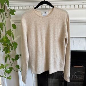 Saks Fifth Avenue 100% Cashmere Crewneck Sweater Cream Long Sleeve Small